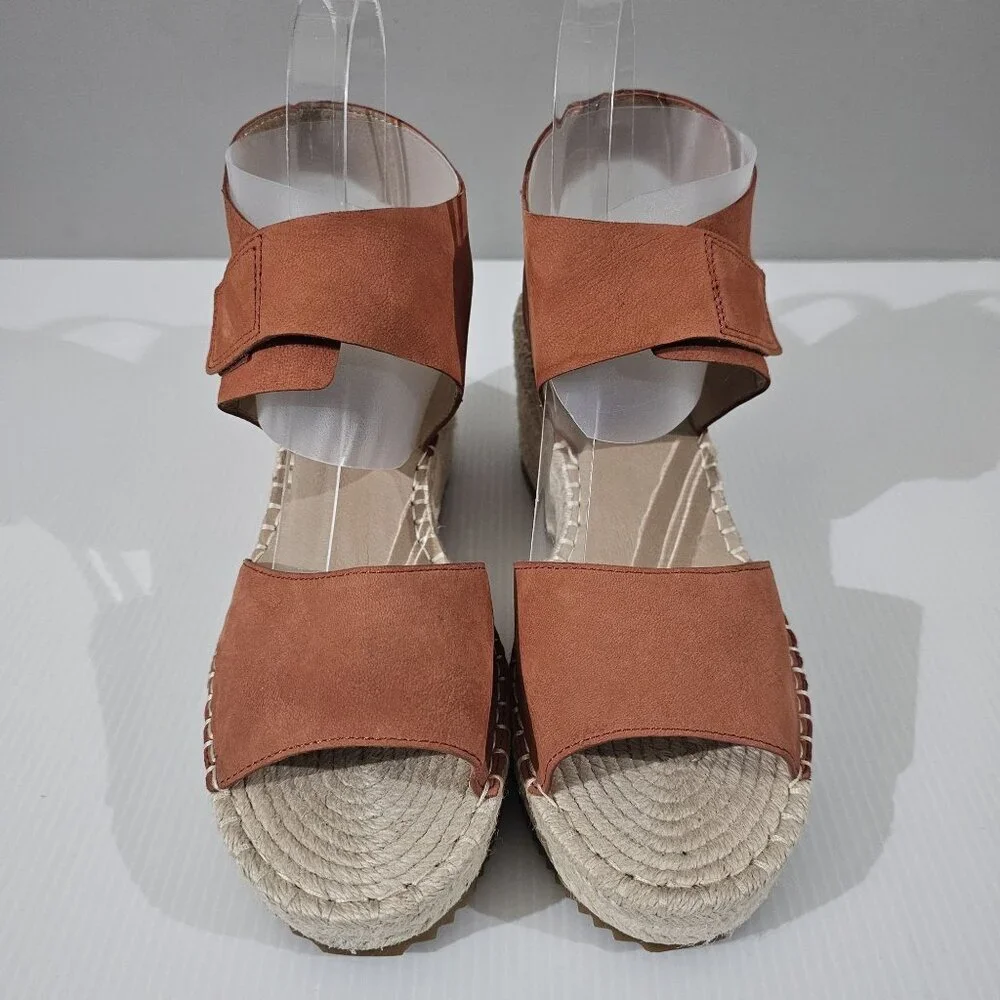 Eileen Fisher Weslia Espadrille Wedge Sandal Womens 9.5 Burnt Orange Leather